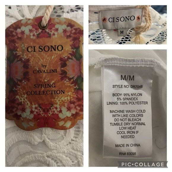 New Ci Sono Off White Lace Floral Spring Dress Lined Bodycon Mini Women Medium - Picture 8 of 8